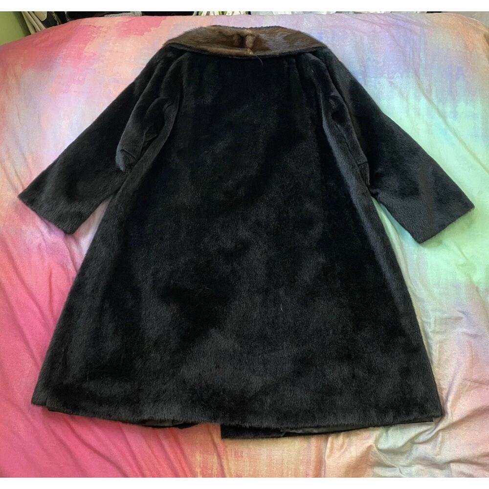 1950s 60s Black Mink Collar Fur Swing Coat Mad Men Mod Trapeze Women’s S M - Picture 4 of 11